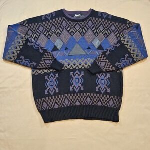 Impact Crew‎ Neck Leather Patches Acrylic Sweater XL Geometric Ski Retro